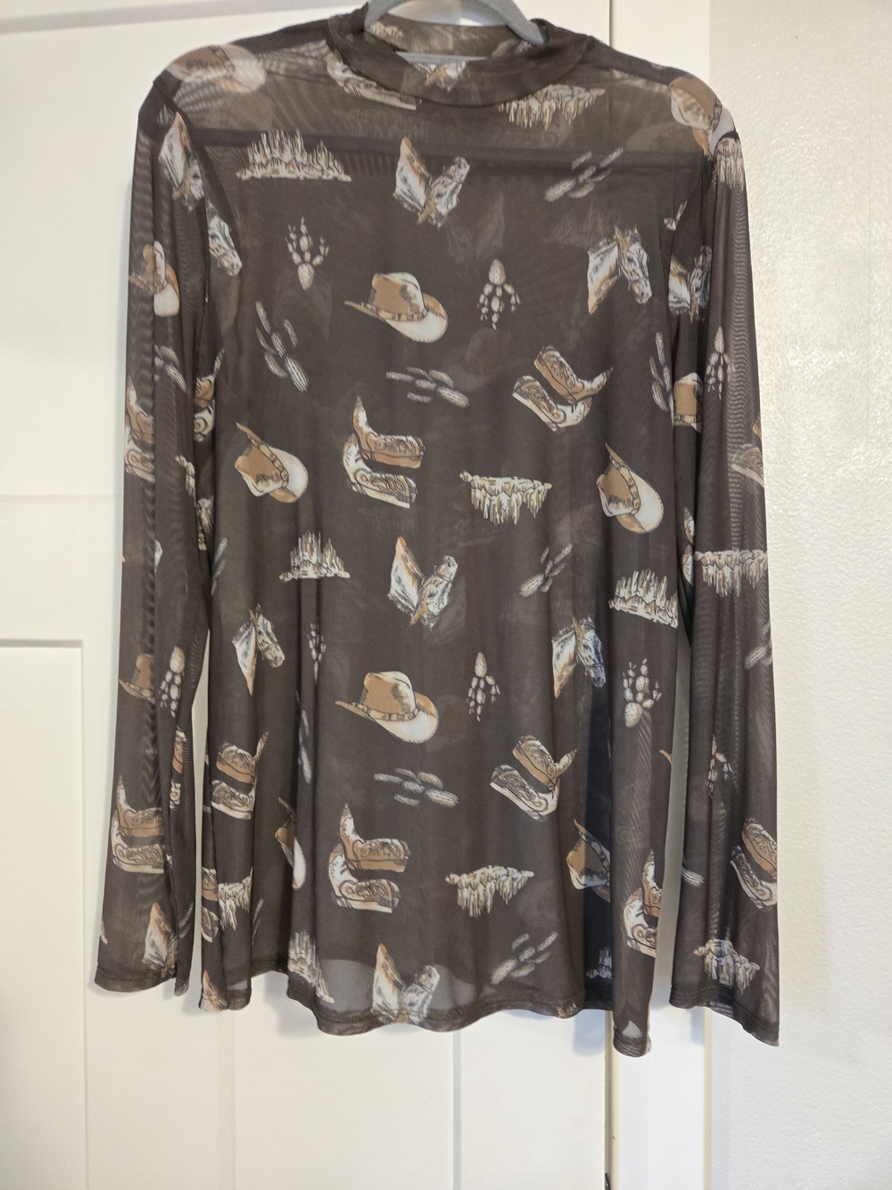 Avery Sheer Top in Gray and Tan Floral Print